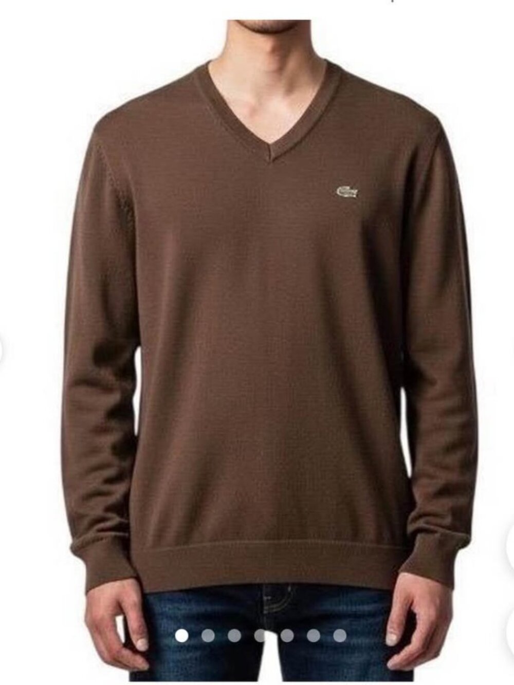 Lacoste Men’s Brown Cotton V-neck Pullover Sweater- XL (6)